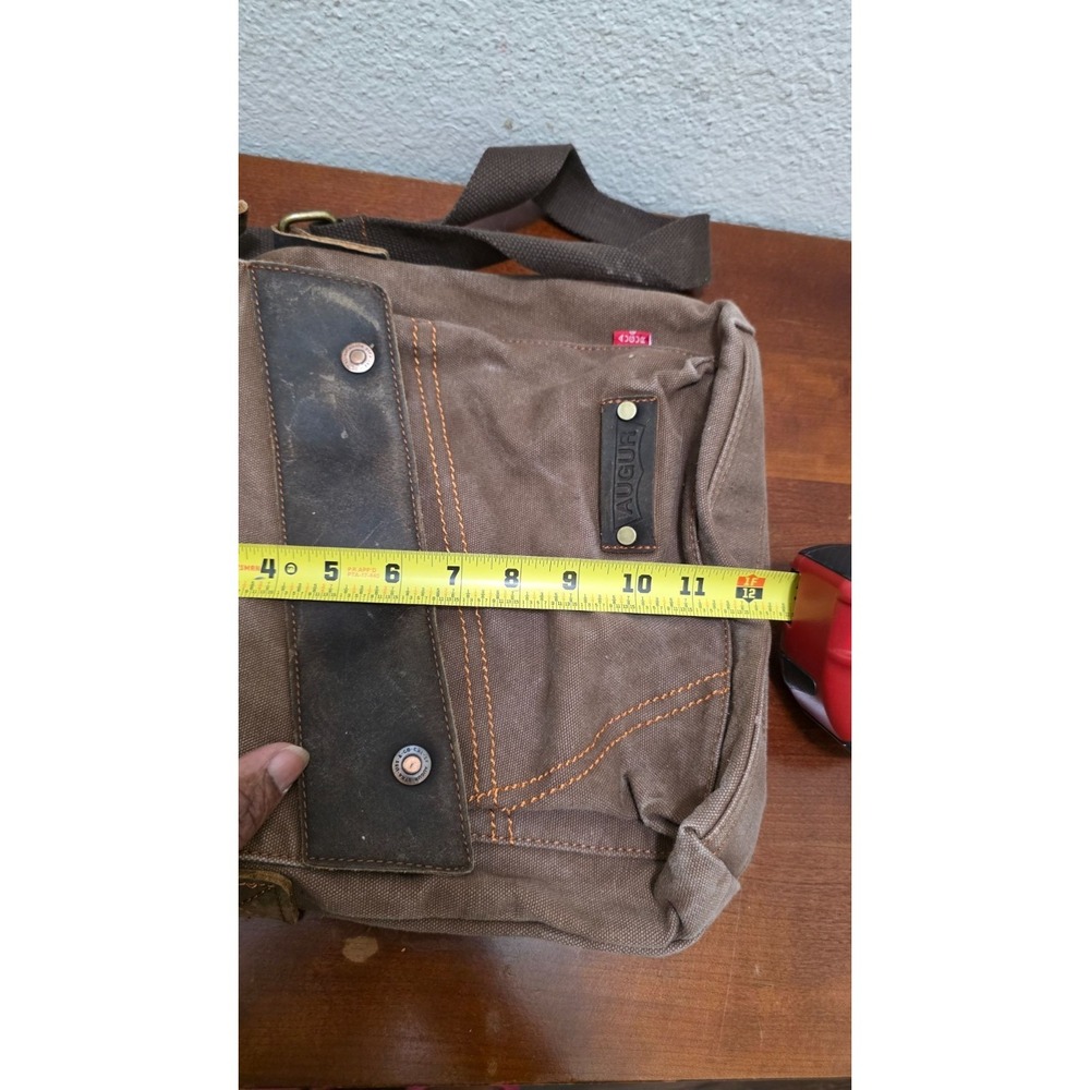 Augur Brown Canvas/Leather Messenger Crossbody Bag Adjustable Strap Size M - Picture 8 of 8
